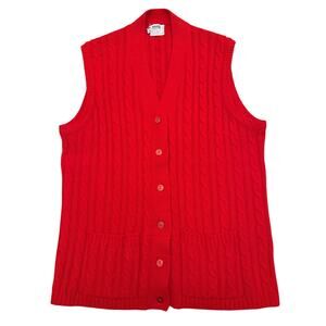 Vintage 1970s Montgomery Ward Red Button Front Women's Sweater Vest Large